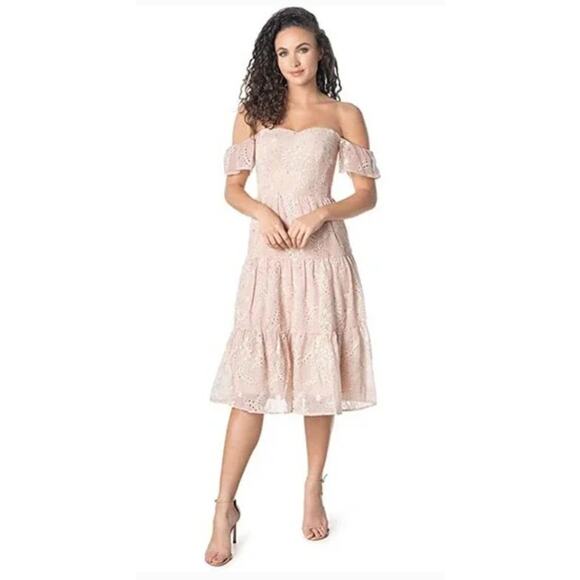 Dress The Population River Fit and Flare Midi Dress Blush Pink Womens Medium - Picture 1 of 16
